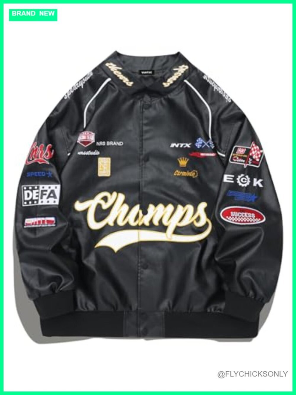 Faux Leather Motocross Racing Varsity Bomber Jacket Oversized Streetwear